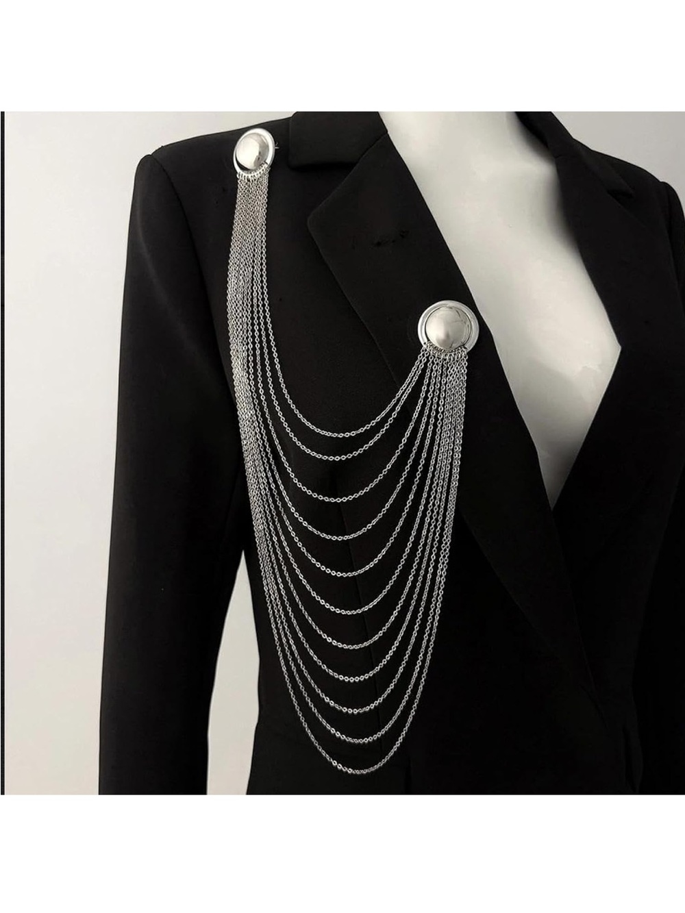 Silver Layered Chain Brooch for Blazers new